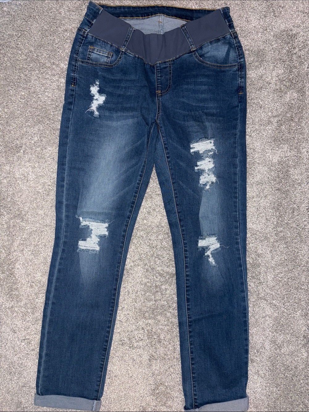 Amazon Women's Dark Blue Distressed Boyfriend Maternity Jeans